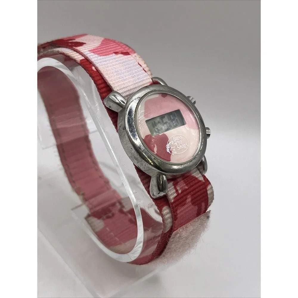 Bass Pro Shops Kid's Digital Watch Pink Camo Nylon Band-‎ New Battery